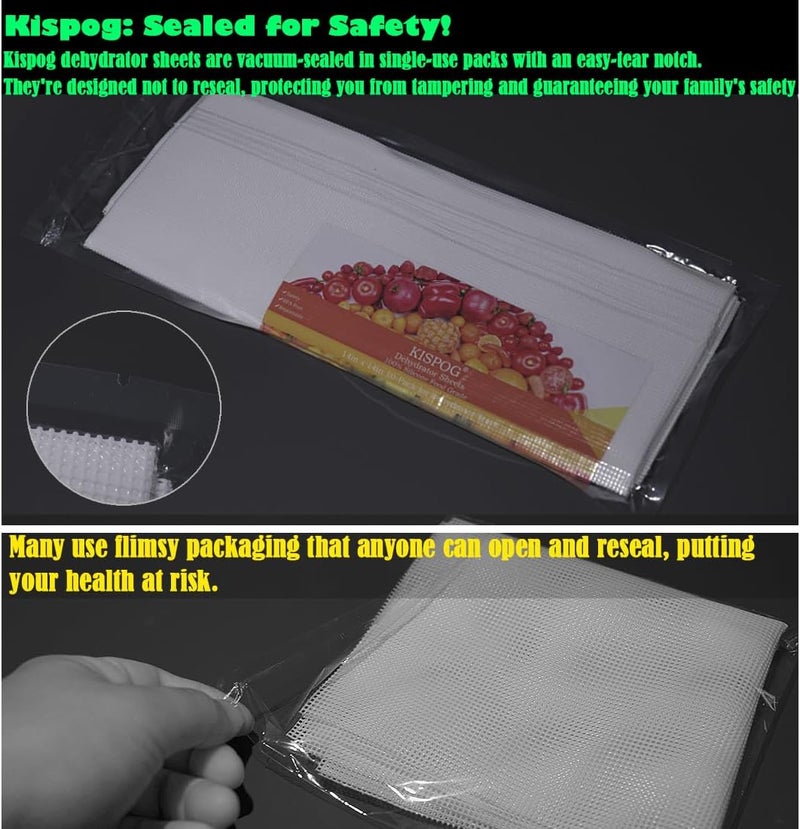 Kispog Dehydrators Tray Liners: 10-Pack 14x21 inch Mesh Silicone Dehydrator Sheets - Max Airflow - Non-stick - BPA free - Single-Use Packaging - Non-stick - Image 5
